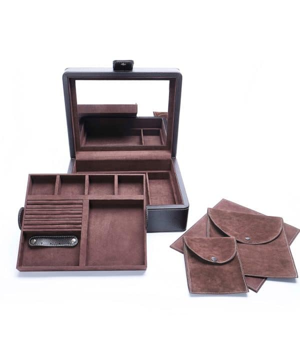 Leanschi jewellery 2 level box/2 pouches/brown